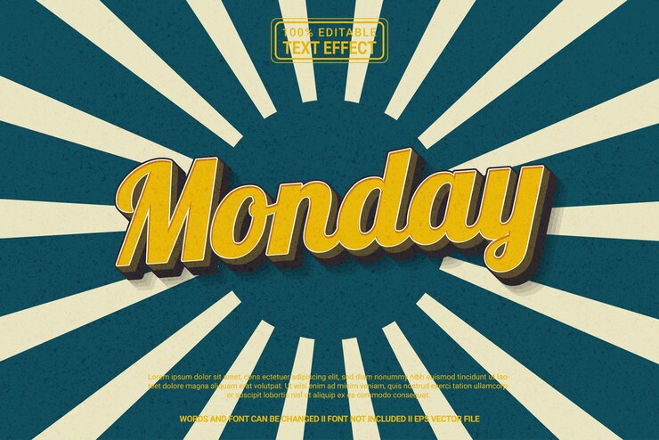 Editable text effect Monday 3d cartoon template style modern premium vector