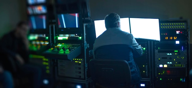 Photo editor in studio recording tv broadcast