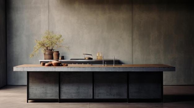 Editorial Style Photograph Of Kitchen Island In Simple Brutalist Environment