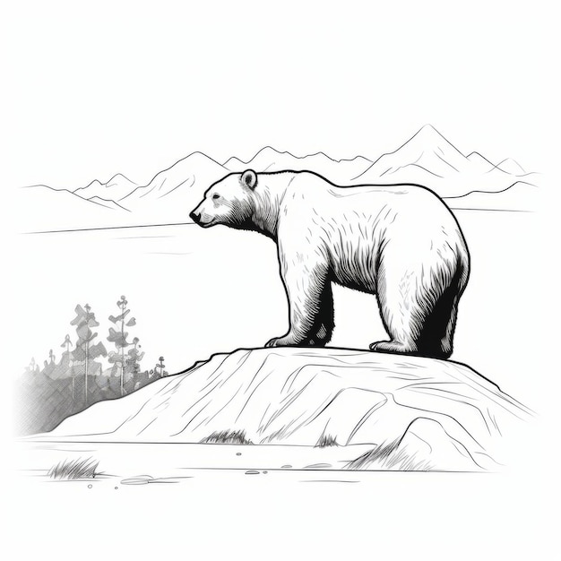 Foto illustrazione in stile editoriale di un orso polare su una montagna rocciosa