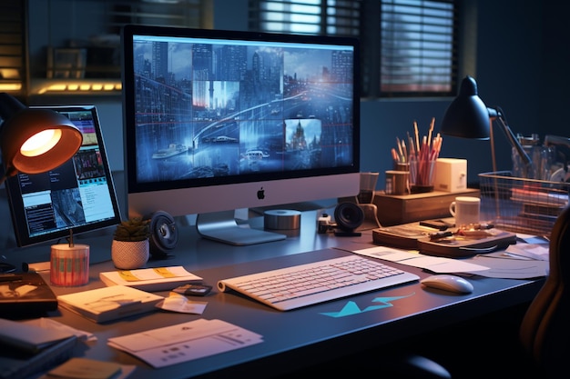 An editors desk with a neatly organized workspace 00465 00