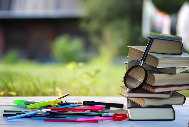 Educaion back school book stack page outdoor