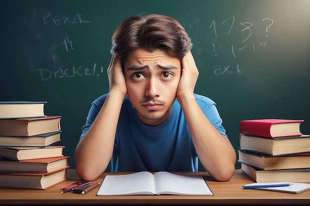 写真 education and learning concept portrait of tired and bored student sitting at desk