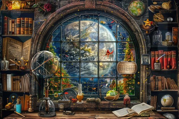 Photo education as a window to new discoveries and scientific inventions art collage