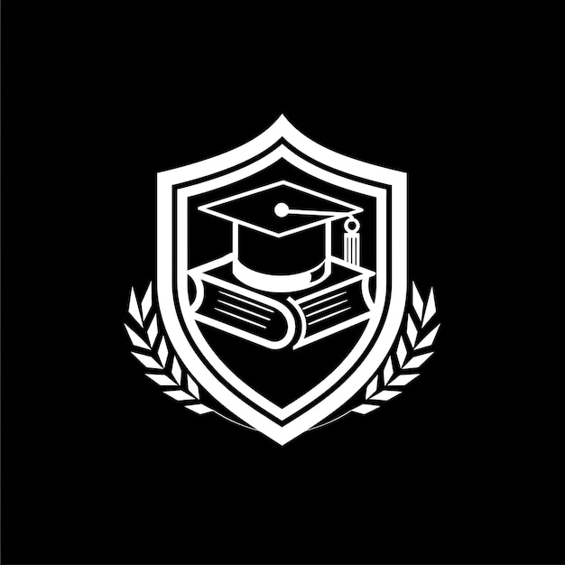 Education Award Shield Logo With Graduation Cap and Book for Creative Simple Design Tattoo CNC Art