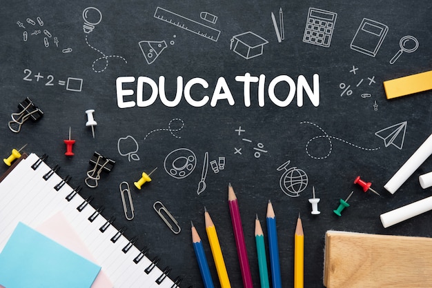 Education background with colorful stationery