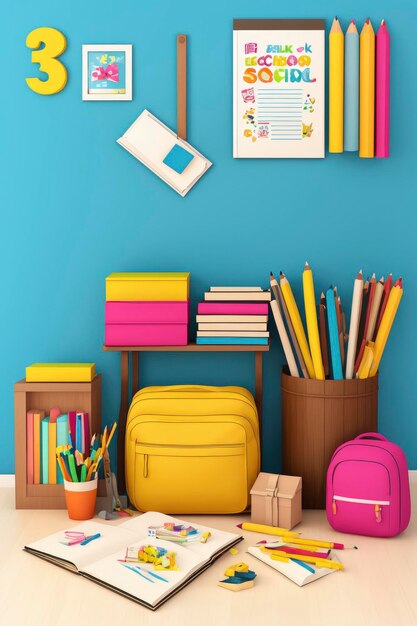 Education background with school accessories and items