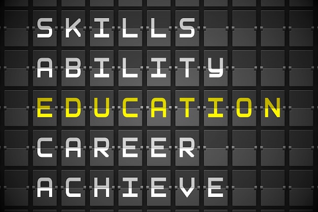 Education buzzwords on black mechanical board