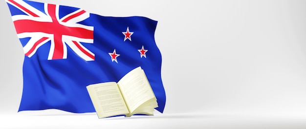 Education concept. 3d of book and Australia flag on white background. 