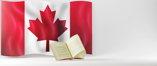 Education concept. 3d of book and Canada flag on white background. 