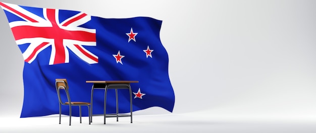 Education concept. 3d of desk and Australia flag on white background. 