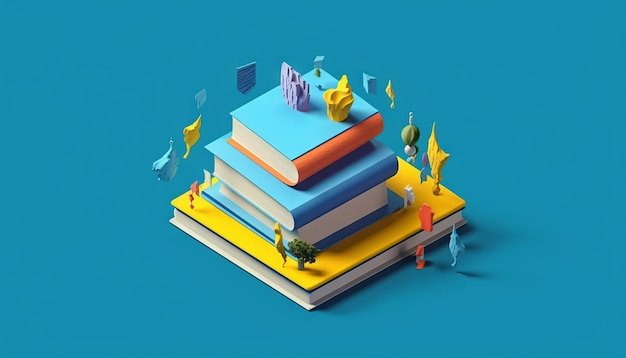 Education concept 3d of hat book on blue background Generative ai