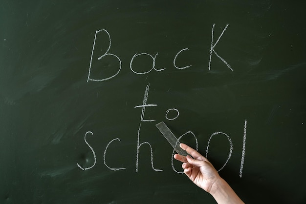 Education concept, back to school written on blackboard, university