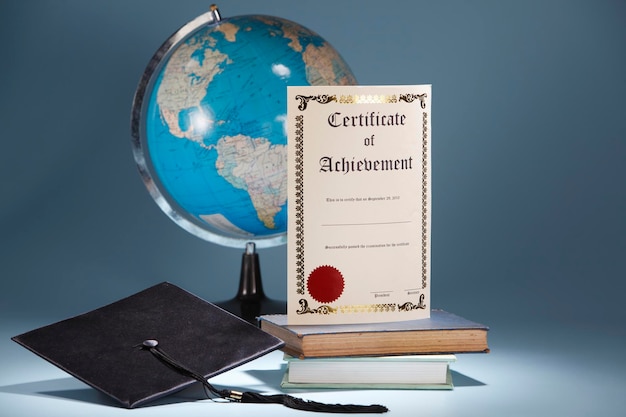 Education concept globe and certificate