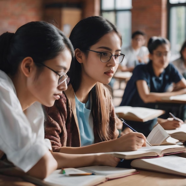 教育コンセプト 学生の勉強とブレインストーミング キャンパスコンセプト