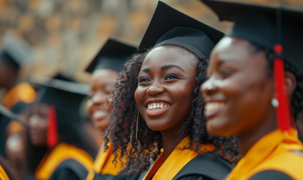 Education gesture and people concept group of happy international students in mortar boards