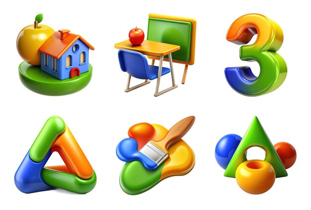 Education icon set 3D render style isolated on white or transparent background