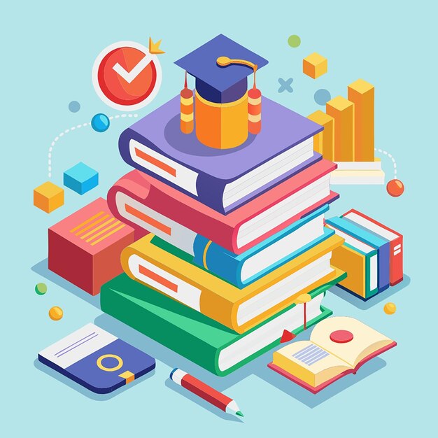 Photo education infographic template design with books pile 3d web vector illustrations 3d stack of books isolated on background
