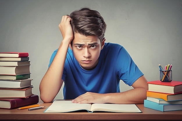 Education And Learning Concept Portrait of tired and bored student sitting at desk