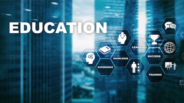 Education Learning Study Concept apacity development Training personal development Mixed media business Blue background