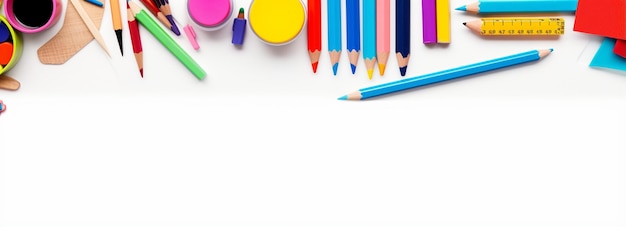 다채로운 연필과 함께 교육 자료 학교로 돌아가는 전단지 디자인을위한 글쓰기 공간