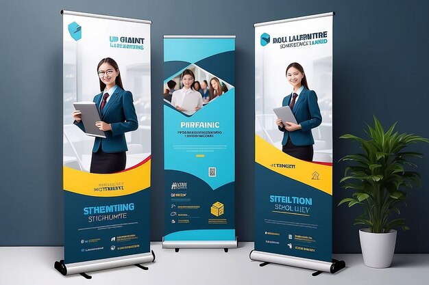 Photo education roll up banner stand templateteacher and student learning school activities