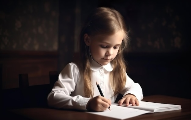Education and school concept little student girl studying AI Generative AI