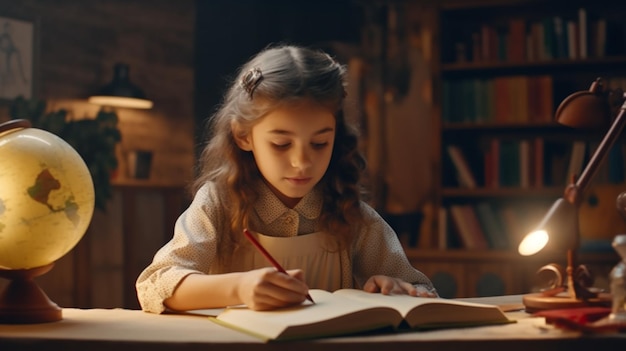 education and school concept little student girl studying at school