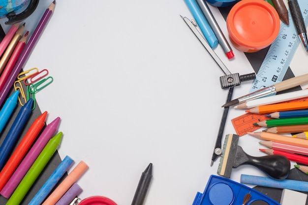 Photo education school tools on black chalkboard  background