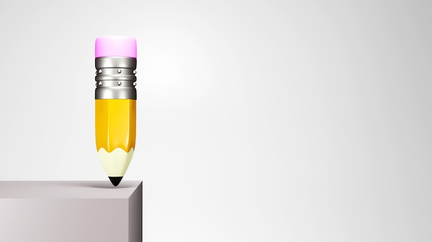 Educational concept. 3d rendering of pencil on white wall.