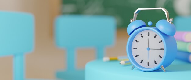 Educational concept, books and alarm clock