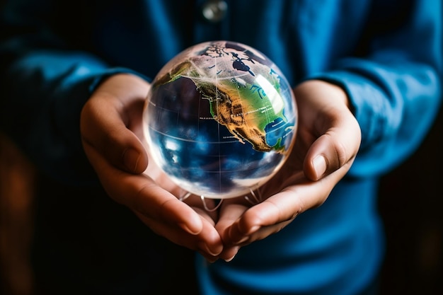 Educational Empowerment Teacher's Hand Holding a Globe Symbolizing Global Learning AI