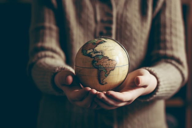 Educational Empowerment Teacher's Hand Holding a Globe Symbolizing Global Learning AI