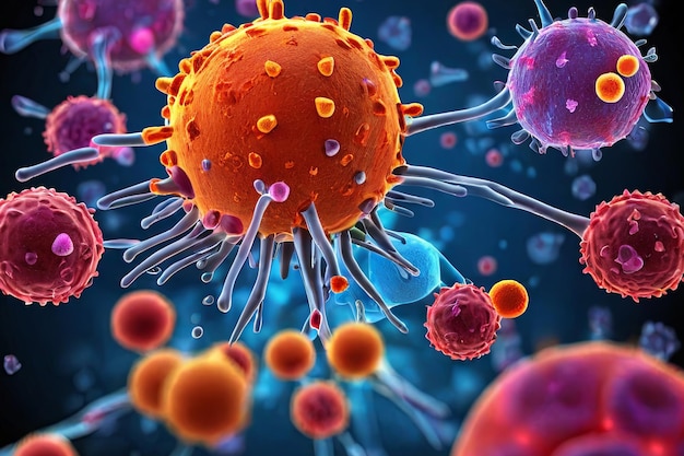 Educational immune system illustration Indepth view of cells protecting against viruses bacteria