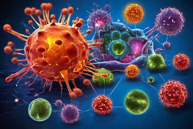 Educational immune system illustration Indepth view of cells protecting against viruses bacteria