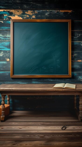 Photo educational picture blackboard and notebook in a school environment vertical mobile wallpaper