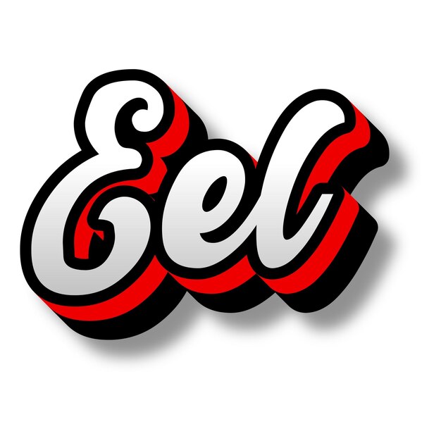 Eel Text 3D Silver Red Black White Background Photo JPG