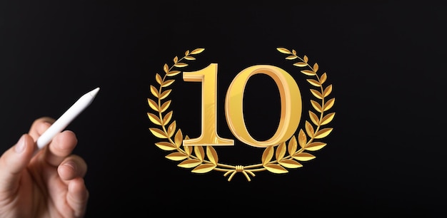 Een 10-jarig jubileumfeestlogotype met elegante viering 3d