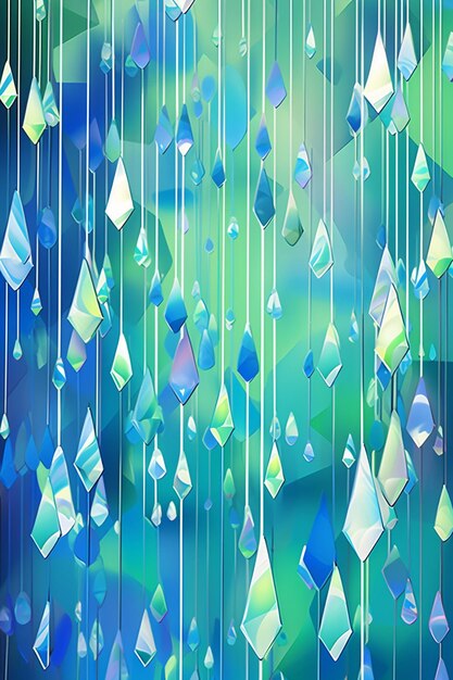 Foto een 3d-abstract poster met geometrische regendruppels in verschillende tinten blauw en groen