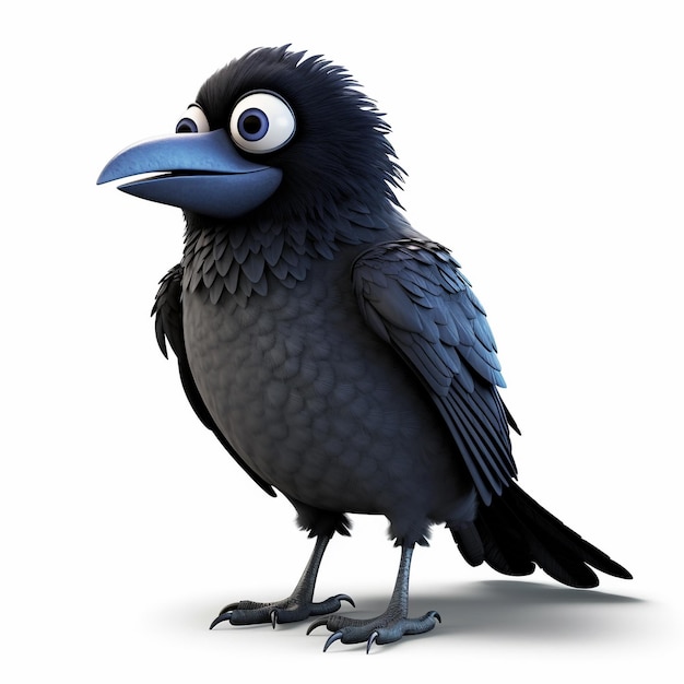 Een 3D Bird Crow cartoon personage Een wijs en mysterieus wezen generatieve ai