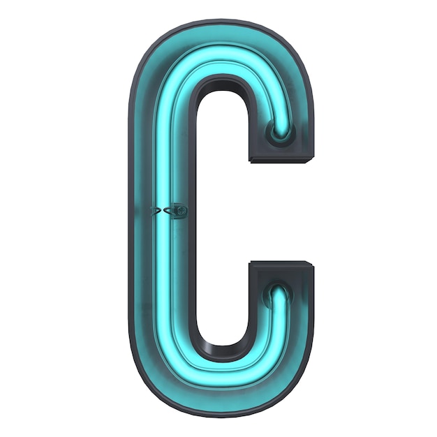 een 3d C neonletter illustratie geïsoleerd op een witte achtergrond