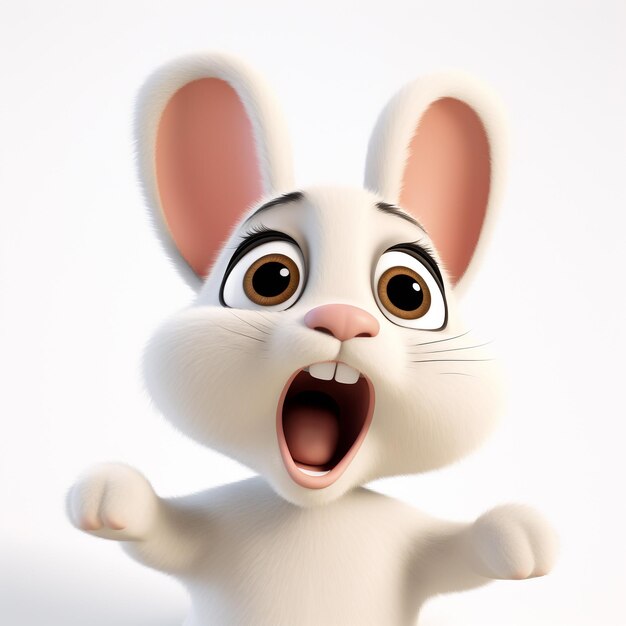 Foto een 3d-cartoon close-up portret van konijn met verrassing uitdrukking