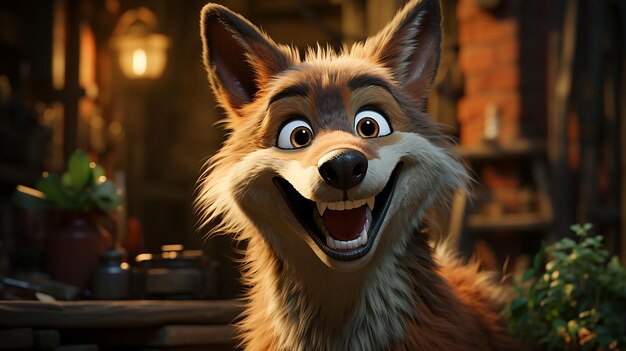 Een 3D cartoon Wolf glimlachende Disney stijl kunstfoto