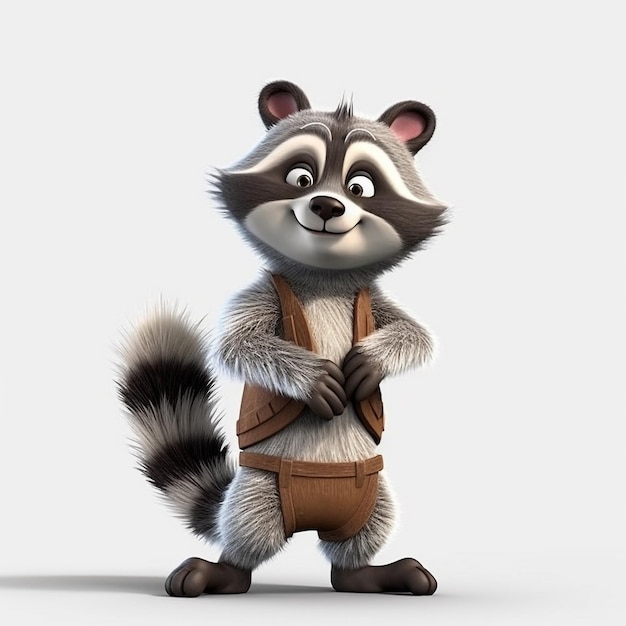 Een 3D-dier van Raccoon Cartoon Character The Friend of the Forest generative ai