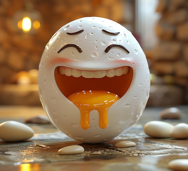 een 3D-foto van het ontwerp van het personage Egg Smile