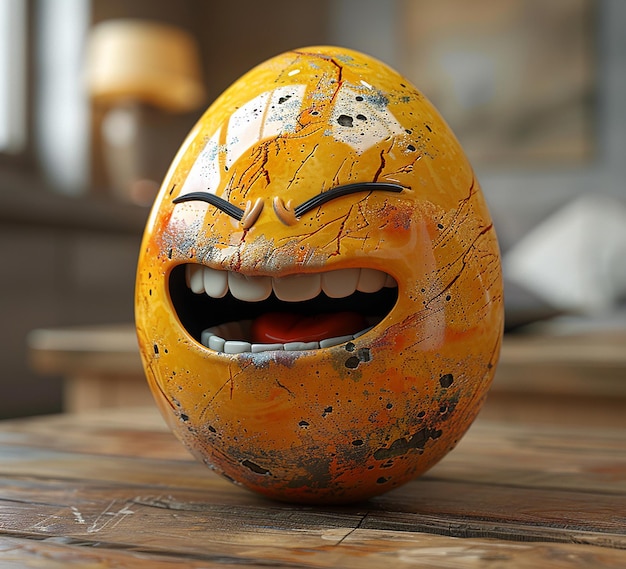 een 3D-foto van het ontwerp van het personage Egg Smile