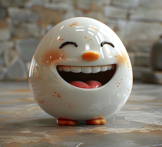 een 3D-foto van het ontwerp van het personage Egg Smile