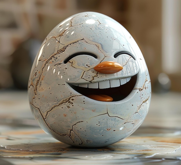 een 3D-foto van het ontwerp van het personage Egg Smile