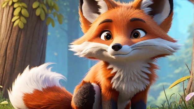 Een 3D-fox cartoon personage