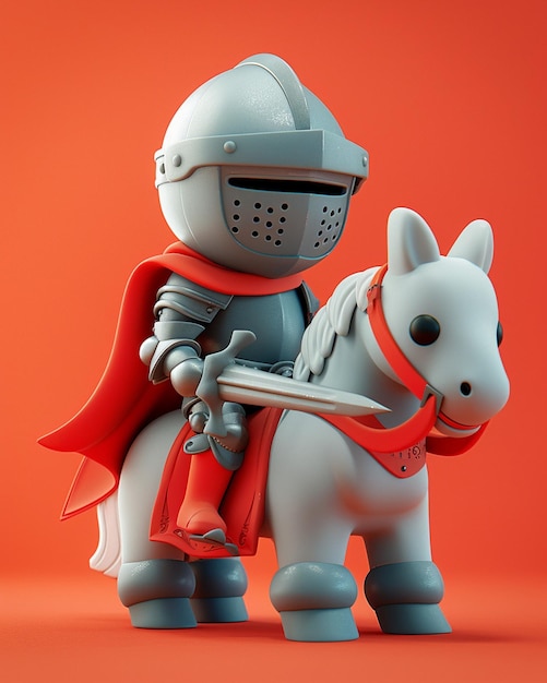 een 3D gestileerd ridder personage jousting op een speelgoed paard